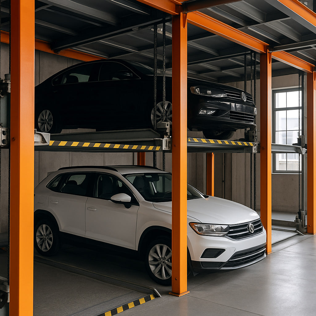 Sistema automatizado de elevadores protegiendo vehículos