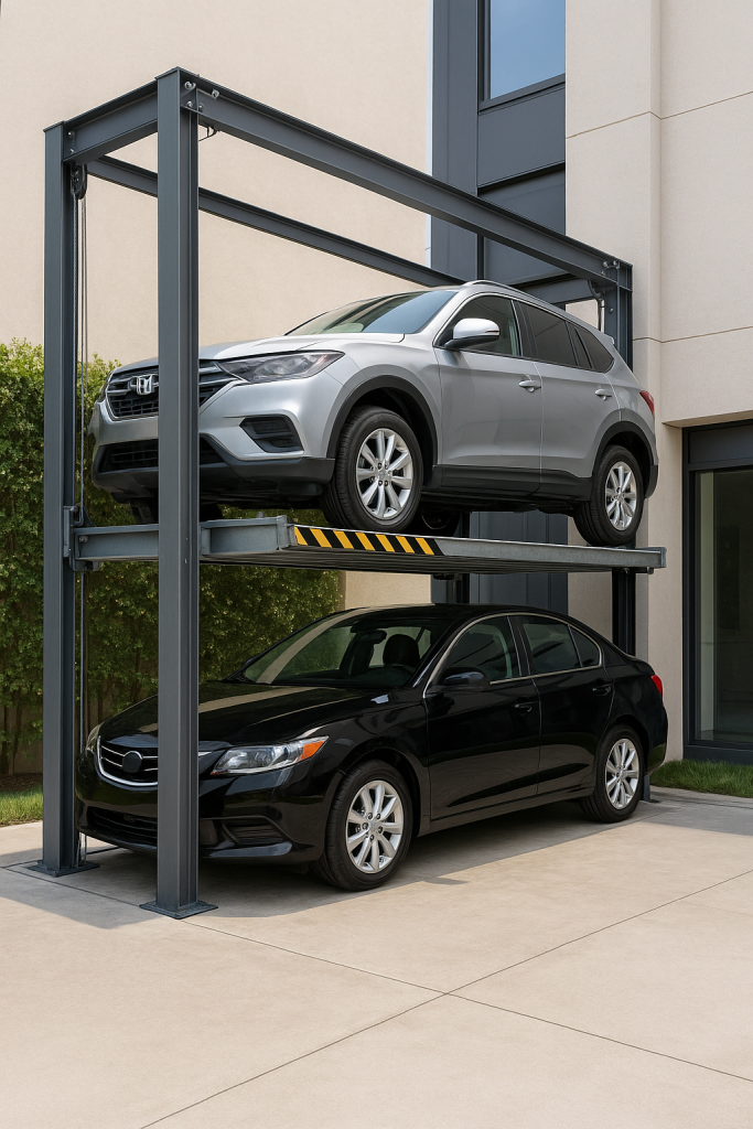 Elevador compacto para autos instalado en espacio pequeño