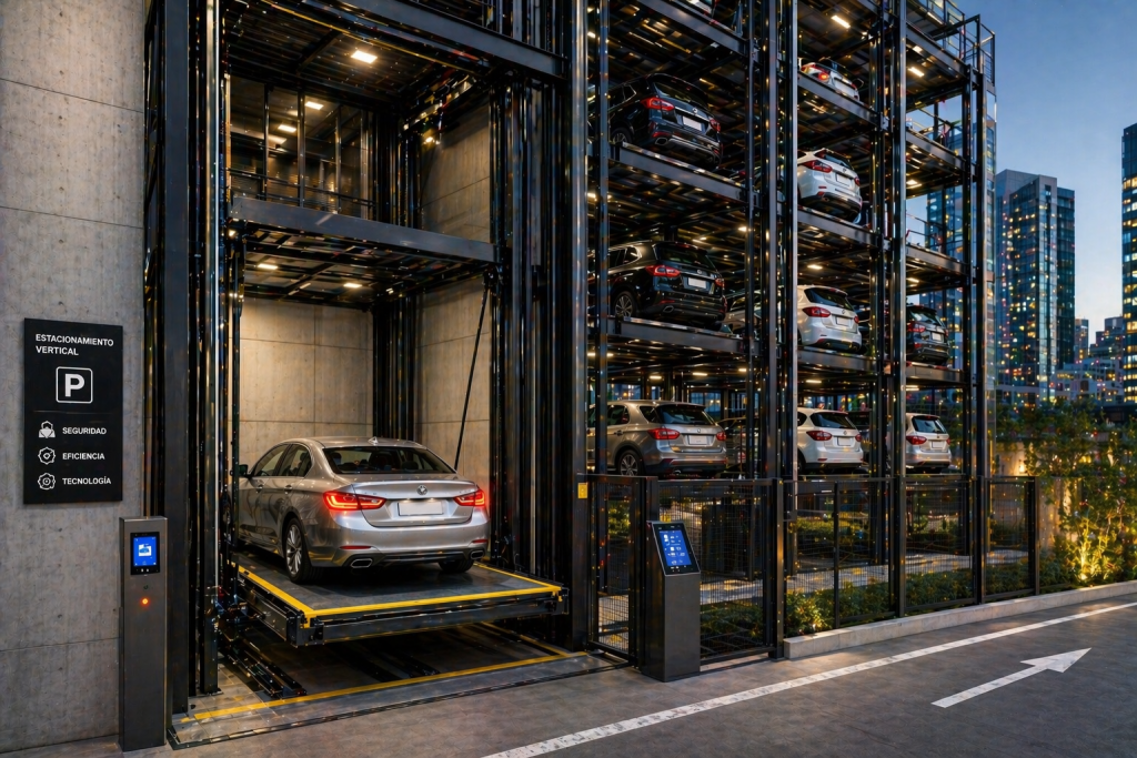 sistemas de estacionamiento vertical en México con elevadores para autos en estructura moderna eficiente