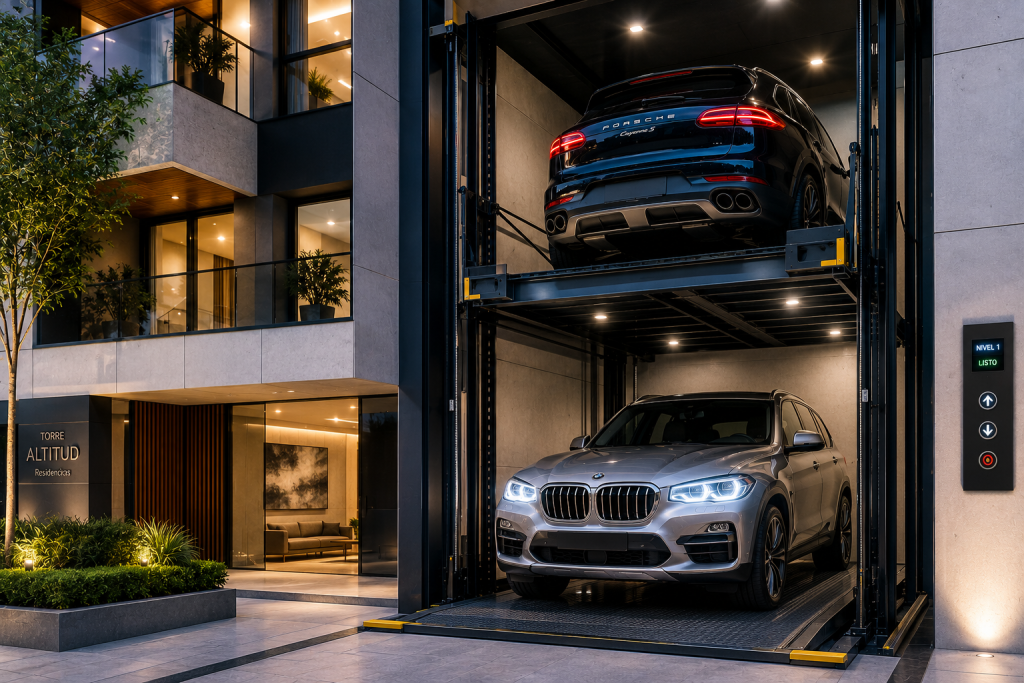 Solución de elevadores para autos en edificios en México con sistema moderno automatizado