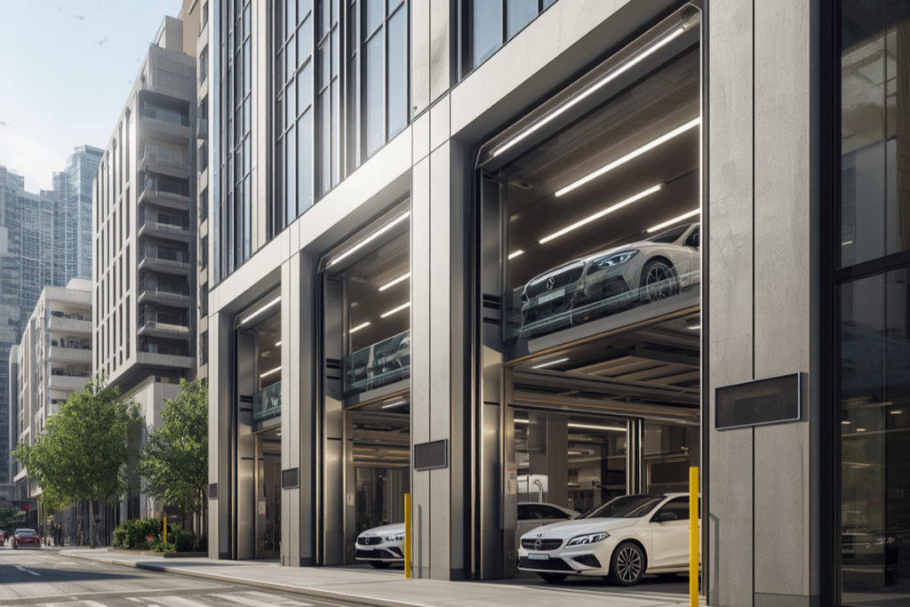 Soluciones de elevadores para autos en México para edificios mixtos comerciales y residenciales
